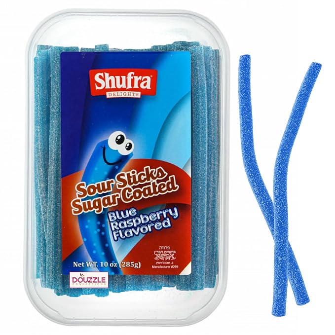 DOUzzle Valentines Day Sweet Treats, Sour Sticks Chewy Candy Straws Blue Raspberry Sour Sticks (10 OZ - Pack of 1) Goodie Bag Stuffer, Pinata Filler - Kosher Parve