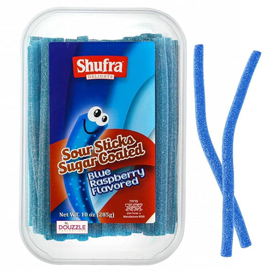 DOUzzle Valentines Day Sweet Treats, Sour Sticks Chewy Candy Straws Blue Raspberry Sour Sticks (10 OZ - Pack of 1) Goodie Bag Stuffer, Pinata Filler - Kosher Parve