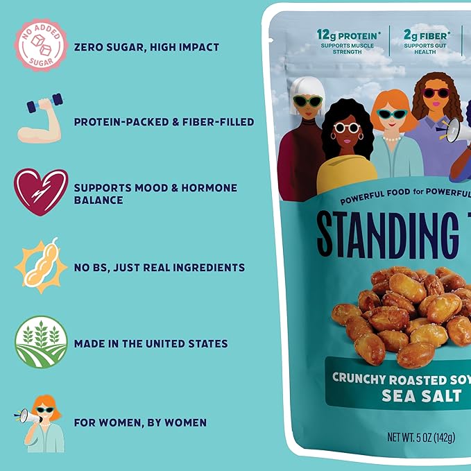 Standing Tall Roasted Soybean Snack, Sea Salt Flavor – Crunchy High-Protein Soybeans, 12g protein, 2g fiber, 0g sugar, Plant-Based Vegan Snack, Gluten-Free, Non-GMO, 3 Count Multi-Pack, 5oz Each