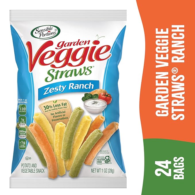 Sensible Portions Garden Veggie Snacks - Ranch Veggie Straws, Snack Size, 1 Oz (Pack of 24)