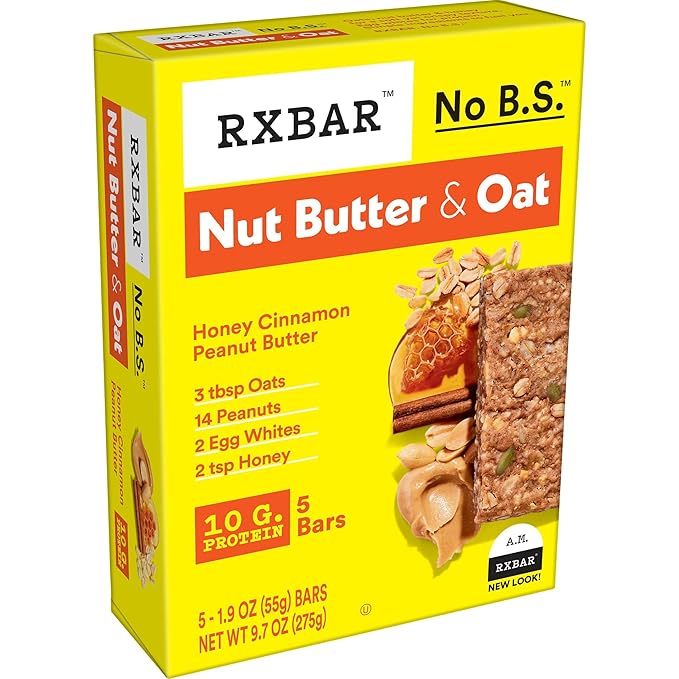 RXBAR Nut Butter and Oat Protein Bars, Protein Snacks, Honey Cinnamon Peanut Butter (6 Boxes, 30 Bars)