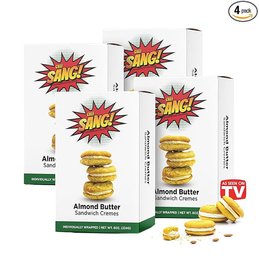 CHEF SANG! Sandwich Cookies | Individually Wrapped Cookies | Real Almond Butter Cream Filling | No Artificial Flavors or Preservatives | Non-GMO | Travel Friendly | 6oz (Pack of 4)