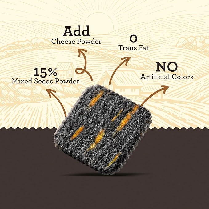 Vloong Black Seeds & Cheese Flavor Thin Crackers, Healthy Snacks with Individual Packs, Baked Crisps with No Artificial Flavors (1 Pack, 6.3 Ounce) Black Wheat, Black Millet, Black Rice, Black Bean, Black Peanut, Black Sesame with Cheddar