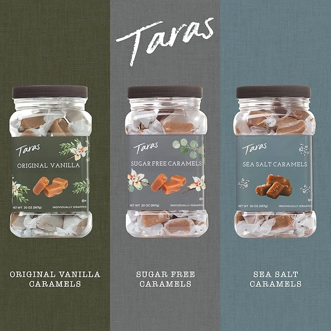Taras Gourmet Vanilla Caramels | All Natural Candy | Creamy & Individually Wrapped with Real Butter (20 oz)