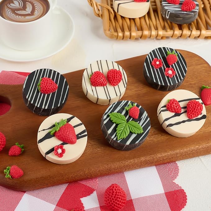 CLUEWR 5 PCS Silicone Strawberry Molds, 3D Strawberry Fondant Molds for Chocolate, Candy, Cake Decoration, Cupcake Topper
