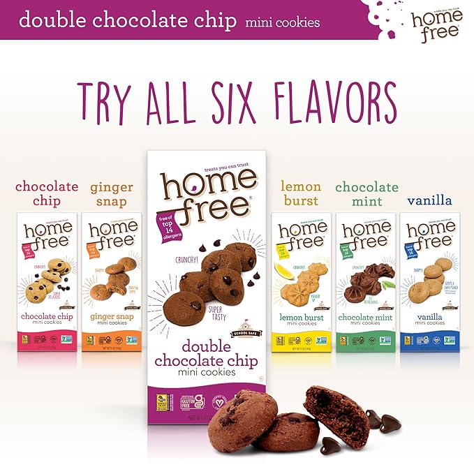 Homefree Mini Double Chocolate Chip Cookie Box, Gluten Free, Nut Free, Vegan, School Safe and Allergy Friendly Snack, 5 oz. Box (Pack of 1)
