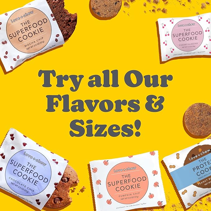 Love + Chew Soft Baked Protein Cookies, Gluten Free | (18) Count Sunflower Banana Bread Minis | Vegan, Paleo, Non GMO and Packed with Superfoods. - Individually Wrapped, and Made from Sunflower Seeds
