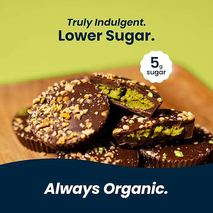Chocxo Milk Dubai Chocolate Pistachio Cups - Lower Sugar, Organic, NonGMO, Keto, Gluten Free, Kosher. 43% Cacao, No Artificial Sweeteners/Sugar Alcohols, 3.45 oz (Pack of 6)
