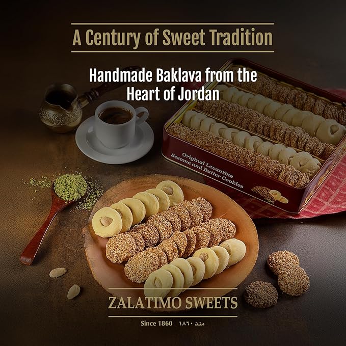 Zalatimo Sweets Since 1860 Middle Eastern Assorted Baklava 1.8lb - Handmade Mediterranean Sweets square Metal Gift Tin - No Syrup,or Additives - Ramadan, Christmas, Birthdays, Weddings, Holidays