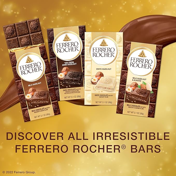 Ferrero Rocher Premium Chocolate Bars,2 Pack, Milk Chocolate Hazelnut, Luxury Chocolate, Individually Wrapped, 3.1 Oz Each