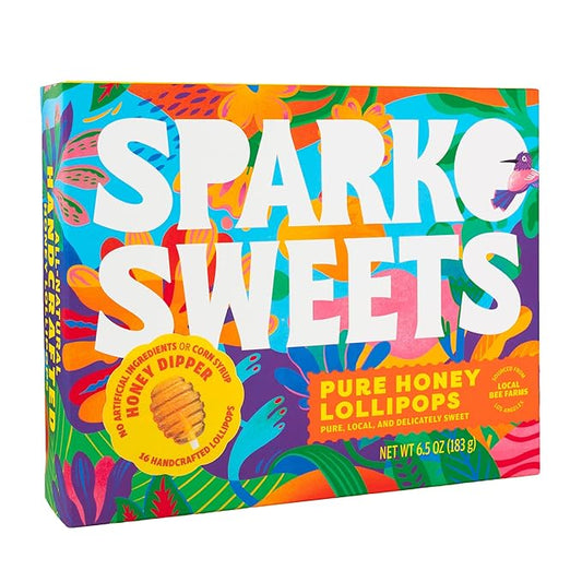 Sparko Sweets Honey Dipper Lollipops, Made in USA, No Artificial Ingredients, No Corn Syrup, 1.5-inch Diameter – Ideal for Tea Stirrers, Sore Throat Remedy, and Gifts (16 Count (Pack of 1), Honey)