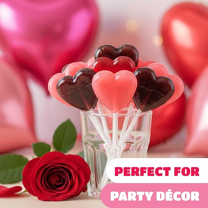 Heart Shaped Lollipops - 90 Count - 2 Pound Pack - Individually Wrapped Valentines Candy - Berry Flavors - Heart Candy for Classrooms, Buffets & Gifting