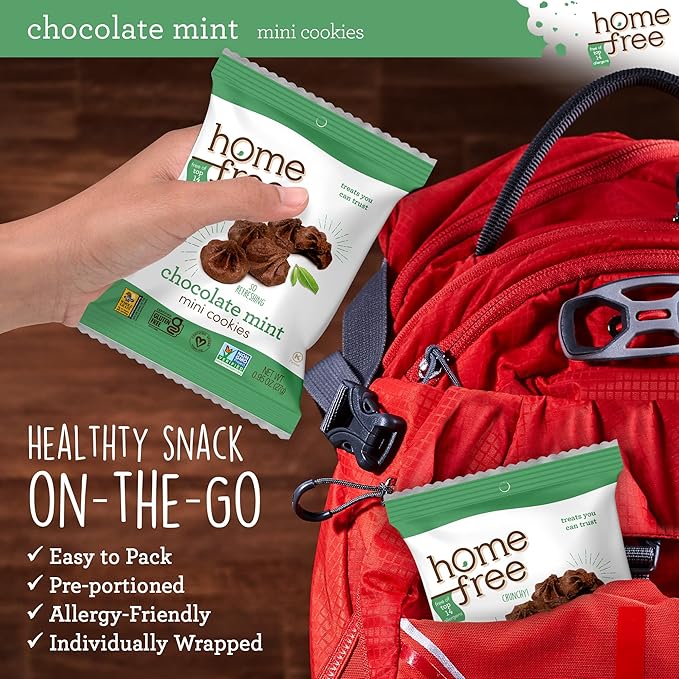 Homefree Chocolate Mint Mini Cookies, Gluten Free, Nut Free, Vegan, Individually Wrapped Packs, School Safe and Allergy Friendly Snack, 0.95 oz. (Pack of 64)