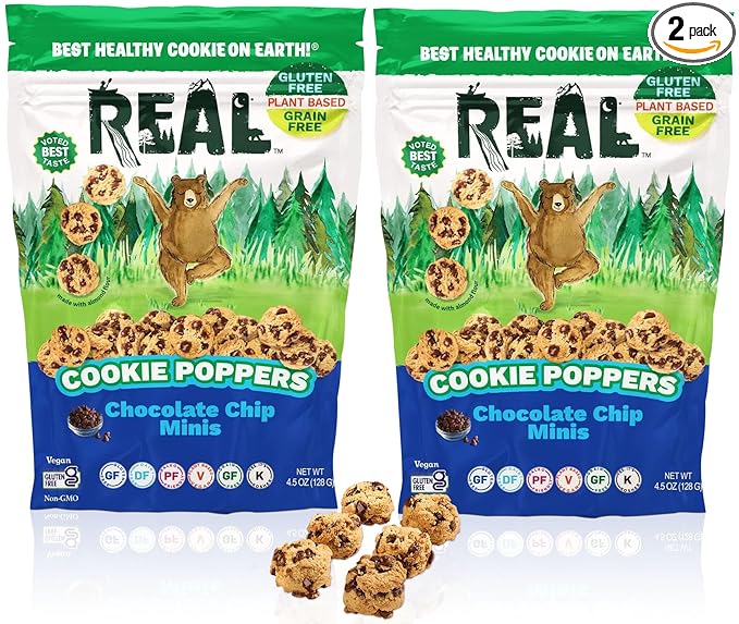 REAL Chocolate Chip Mini Cookie Poppers – Bite-sized Gluten Free Semi Soft Baked Cookies – Dairy Free, Vegan, Kosher, Paleo – Delicious Mini Chocolate Chip Cookies (4.5 oz, 2 Pack)