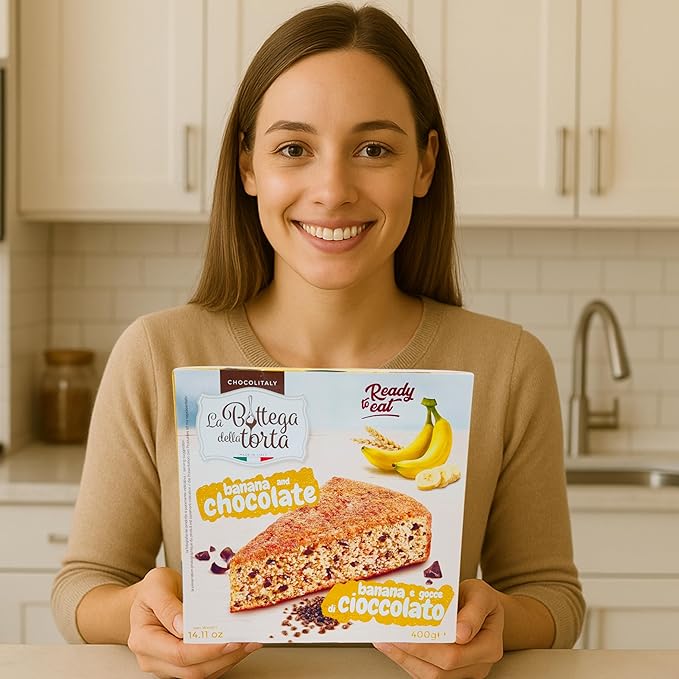 Chocolitaly Italian Cake – Banana & Chocolate Chip Flavor | 400g Each | Pack of 3 | Soft & Moist Sponge Dessert | Made in Italy | Ready to Serve Shelf-Stable Cake