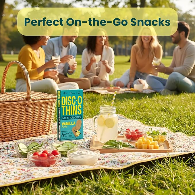 Disc-O Thins Roasted Wheat Crackers 72pcs (Vanilla)- Tea-Coffee On-the-go Snacks/ Healthy Breakfast Crackers- Ideal With Herbal & Black Tea or Coffee- Non GMO & Guilt Free Healthy Travel Snacks For Adults & Kids