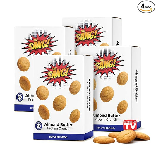CHEF SANG! Almond Butter Cookie Pack of 4 | High Protein Cookies - 5g Protein | Almond Cookies with Real Ingredients | Non-GMO | Crunchy & Flavorful | 6oz (Pack of 4)