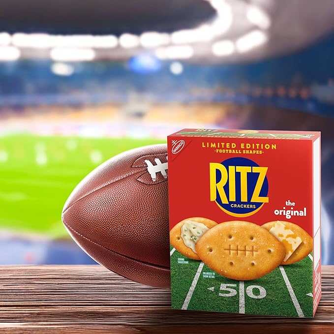 RITZ Football Shapes Original Crackers, Snacks for Kids and Adults, Party Snacks, Limited Edition, 12.3 oz (Pack of 2)