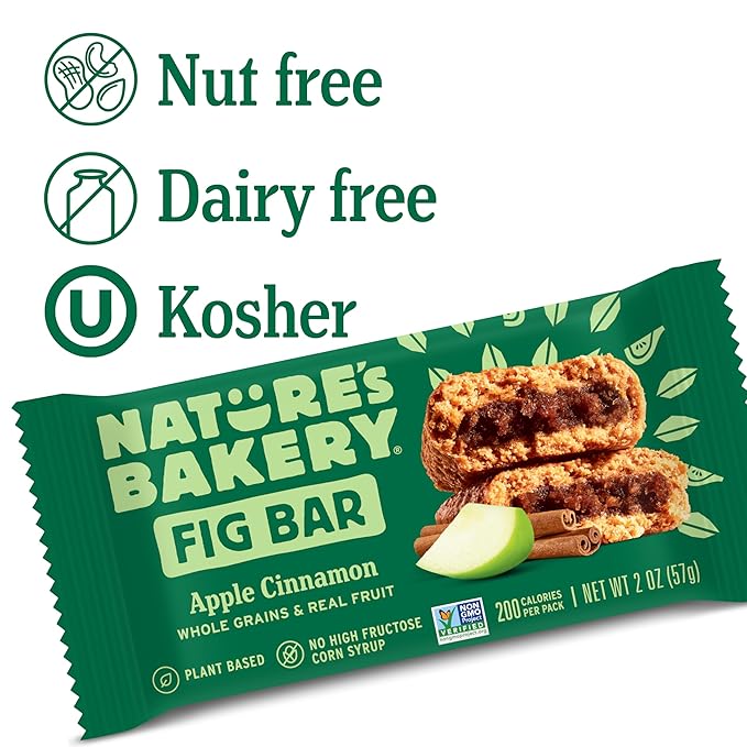 Nature's Bakery Whole Wheat Fig Bars, Apple Cinnamon, Real Fruit, Vegan, Non-GMO, Snack Bar, 1 Box With 12 Twin Packs (12 Twin Packs) (Pack of 2)