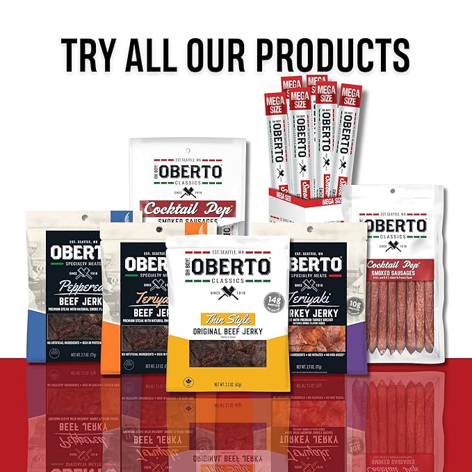 Oberto Classics Thin Style Beef Jerky, Original Flavor, No Artificial Ingredients, High Protein, Gluten Free, Wood Smoked, Premium Steak Beef Jerky High Protein Snacks, 2.2 Ounce (Pack of 8)