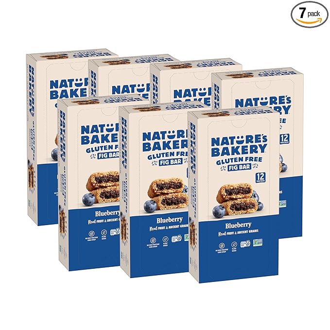 Nature's Bakery Gluten Free Fig Bars, Blueberry, Real Fruit, Vegan, Non-GMO, Snack bar, 12 Count (Pack of 7)