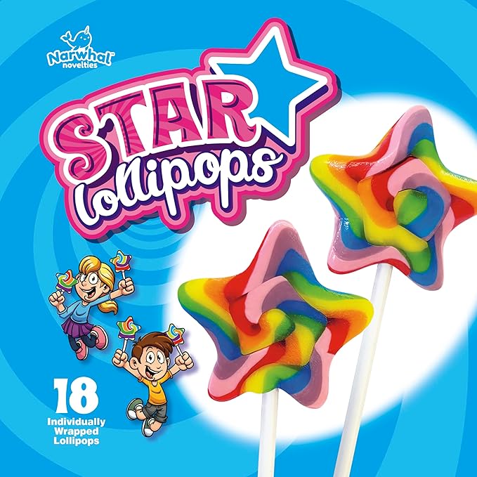 Rainbow Star Lollipops Swirl 18 PCS- Star Shaped Lollipop - Bulk Lolipop Candy Suckers Treats - Swirly Candies for Birthdays Party Favors and Goodie Bags - Easter Basket Fillers for Kids
