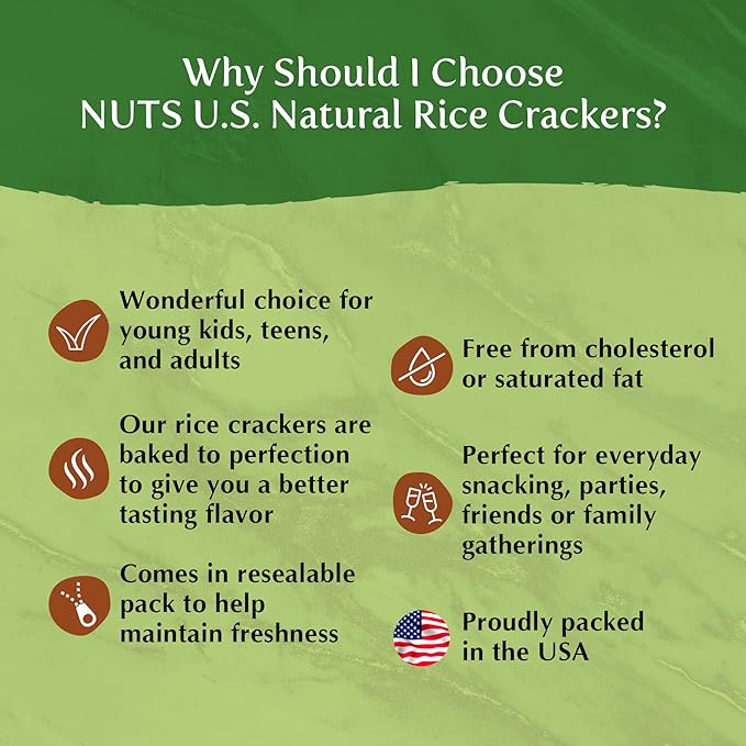 NUTS U.S. - Oriental Rice Crackers | No Artificial Colors | Crunchy | Natural | Packed in a Resealable Bag (2 LBS)