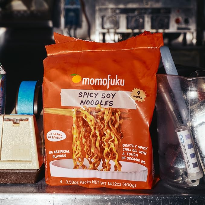Spicy Soy Noodles Ramen Noodles by David Chang, 4 Pack of Restaurant Quality Air-Dried Instant Noodles Now with More Sauce & 10g of Protein