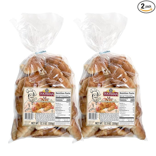 Toufayan Mini Croissant Crescent Rolls - Buttery, Flaky & Bakery-Fresh - Perfect Snack or Mini Sandwiches - Nut Free (2 Pack)