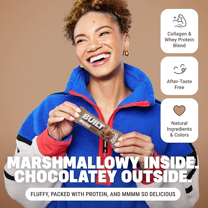 Built Bar Puff Protein Bars, Chocolate Milkshake, Collagen, On-the-go Snacks, Gluten Free, 12 Pack