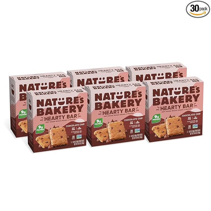 Nature’s Bakery Hearty Bars Chocolate Chip, Plant Based Protein Snack Bar, 30 Count