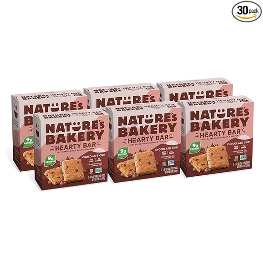 Nature’s Bakery Hearty Bars Chocolate Chip, Plant Based Protein Snack Bar, 30 Count
