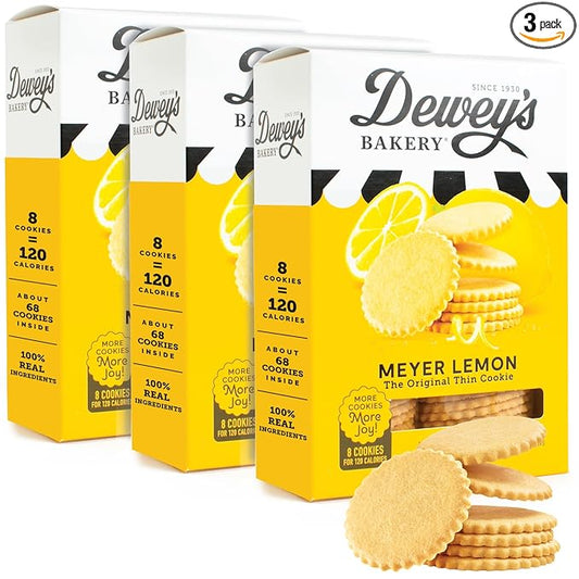 Dewey's Bakery Meyer Lemon Moravian Style Cookie Thins, Bakery Fresh with Real Simple Ingredients, Low Calorie Snack, No Artificial Flavors, Synthetic Colors or Preservatives, 9oz (Pack of 3)