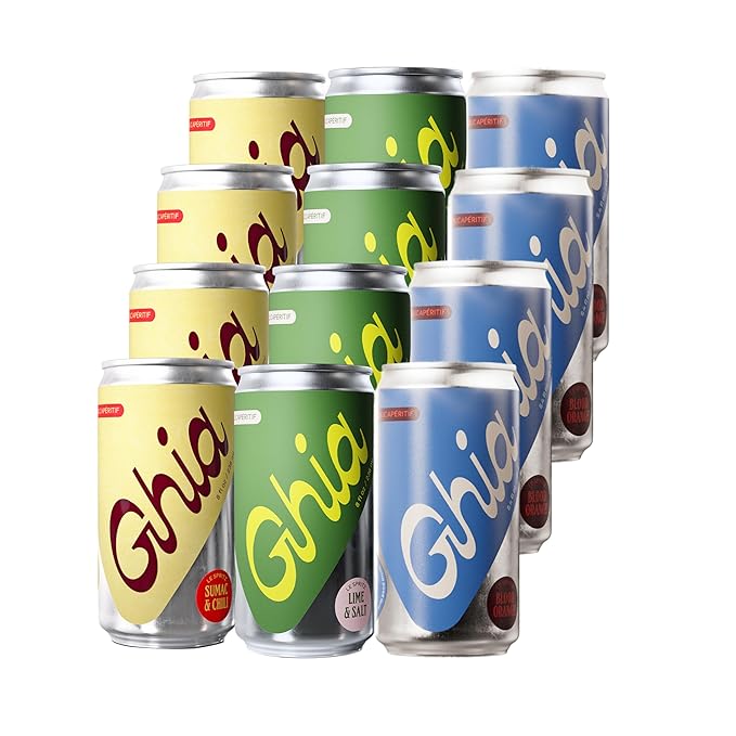 Ghia Non-Alcoholic Le Spritz | Variety 12-Pack (Lime + Salt, Sumac & Chili, Blood Orange) | Canned Mocktail & Cocktail Mixer, Zero Proof Sparkling Apéritif with Soothing Herbal Extracts | No Sugar, Caffeine-Free