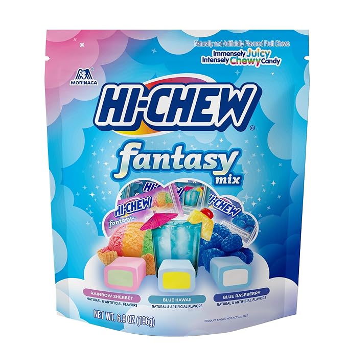 HI-CHEW Fantasy Mix, Pack of 4 Bags - Rainbow Sherbet, Blue Hawaii and Blue Raspberry - Immensely Juicy Flavors - Individually Wrapped Sharing Candy