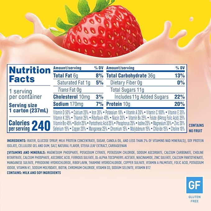 Carnation Breakfast Essentials Ready-to-Drink Creamy Strawberry, 8 FL OZ Carton,8 Fl Oz (Pack of 24)