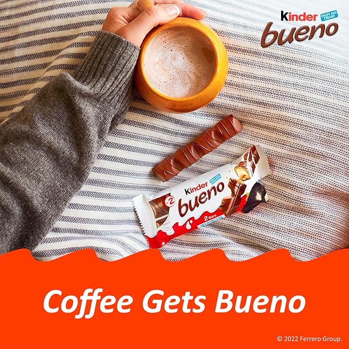 Kinder Bueno, Bulk 20 Pack, Milk Chocolate And Hazelnut Cream, Holiday Gift And Stocking Stuffer, 2 Individually Wrapped Chocolate Bars Per Pack, 30 Oz