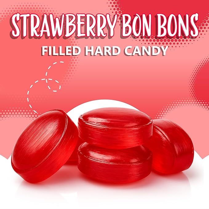 Strawberry Bon Bons Candy | 2 Pound Bag | Individually Wrapped Old Fashioned Hard Candies | Filled Retro Candy for Buffets, Party Favors, Reception & Office Jars