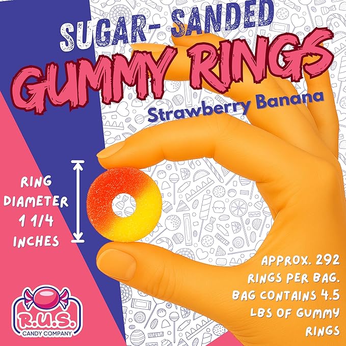 Strawberry Banana Ring Gummies 4.5 lbs Bulk Bag – 292 Approx Pcs Fruity Gummies – Fresh, Soft & Chewy – Party, Snack, Candy Buffet – by RUS Candy Company (Strawberry Banana)