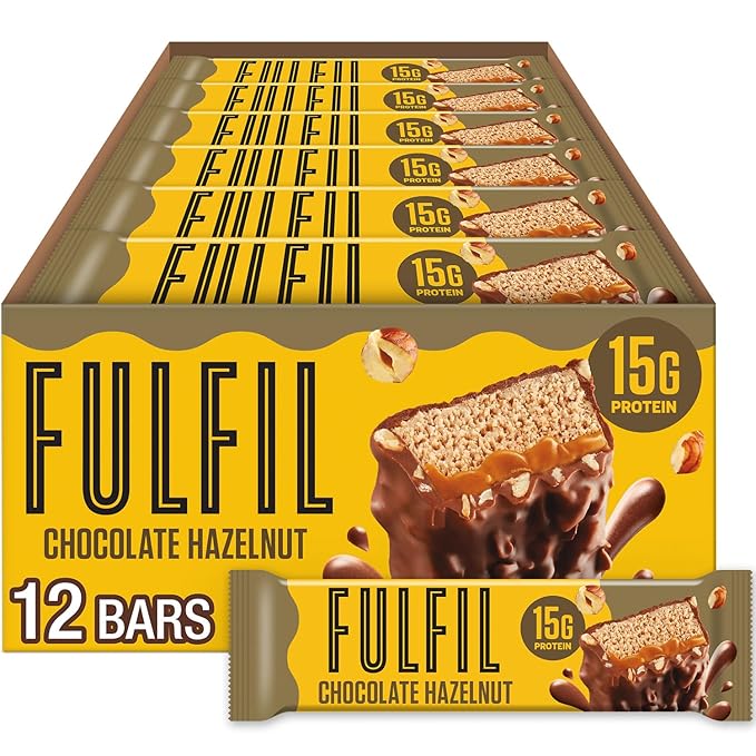 FULFIL Protein Snack Bars, Chocolate Hazelnut Flavored, Gluten Free with 15g Protein, Pantry Staples, 12 Count