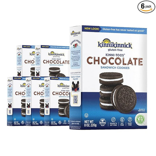 Kinnikinnick - KinniTOOS Chocolate Sandwich Cream Cookies - Gluten Free and Allergy Friendly, Vegan Cookies - 8 oz. Boxes - 6 pack
