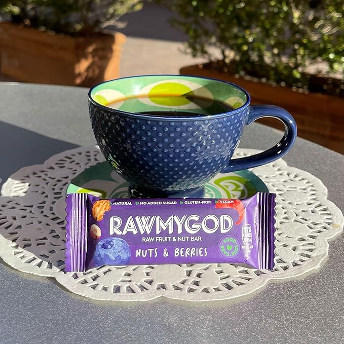 RAWMYGOD Fruit and Nut Bars, Gluten Free, Vegan, No Added Sugar (16 bars, Nuts & Berries)