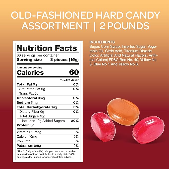Old Fashioned Hard Candy Assortment - 2 Pound Bag - Hard Candy Individually Wrapped - Peppermint, Strawberry, Cinnamon, Butterscotch, and Fruit Flavors