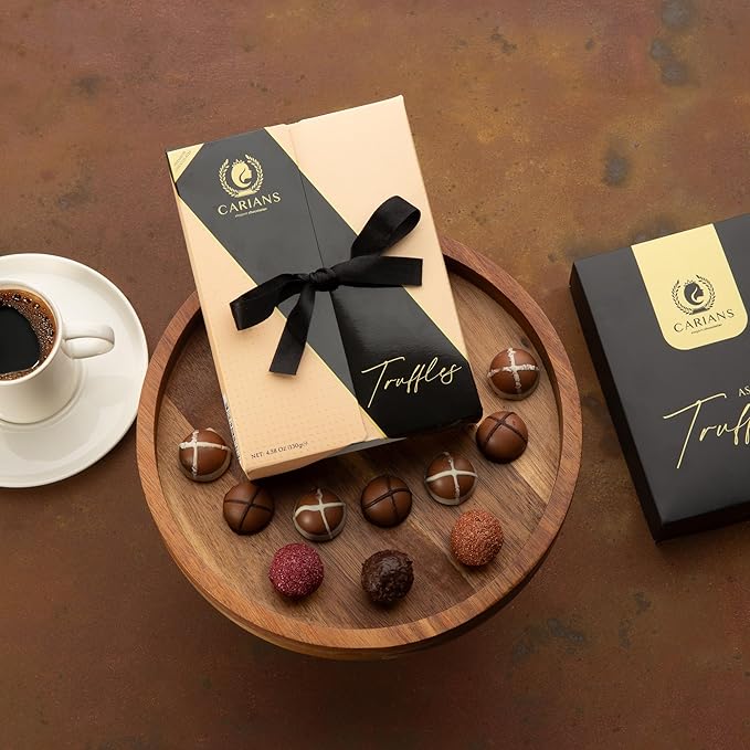 CARIANS Chocolate Gourmet Truffles Box, Chocolate Gift Box, Box of Candy, Assorted Luxury Chocolate Basket, Dark, Milky, Hazelnut Truffles, Holiday Chocolate, Valentine's Day, Great for Gift Giving and Anniversary,11 Pcs.