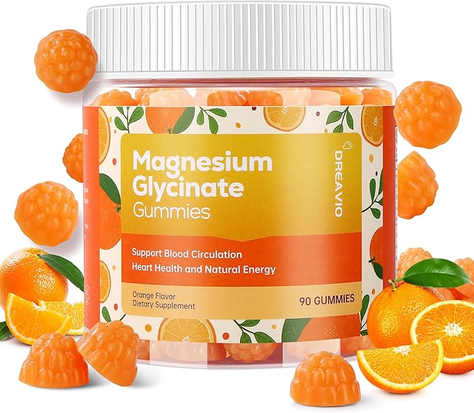 DREAVIO 90 Count Magnesium Glycinate Gummies 400mg w/Ashwagandha Supplement - Sugar Free Zinc Magnesium Glycinate Supplement Ashwagandha Gummies for Adults Orange Flavor
