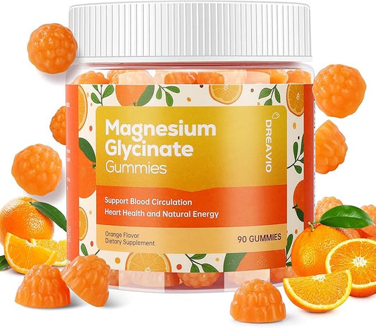 DREAVIO 90 Count Magnesium Glycinate Gummies 400mg w/Ashwagandha Supplement - Sugar Free Zinc Magnesium Glycinate Supplement Ashwagandha Gummies for Adults Orange Flavor