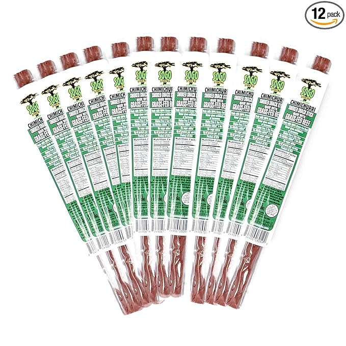 Chimichurri 100% Grass Fed Beef Sticks,Sogo Snacks, Low Carb and Gluten-Free Snack, Hiking and Road Trip Snacks, Snack Pack of 12