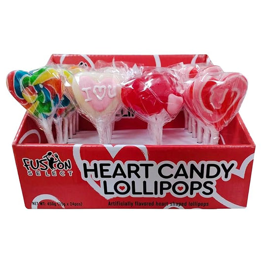 Fusion Select 24 Heart Shaped Lollipops Candy - Sweet Heart Lollipop for Party Bag Fillers, Pinata Stuffers - Ideal for Valentine's Day, Mother's Day, Halloween - Bulk Party Pack, Assorted Lollipops