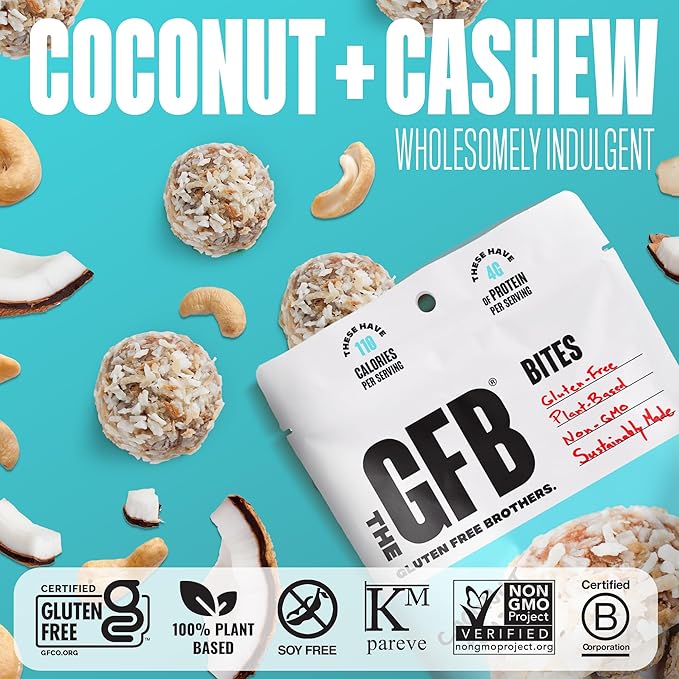 The GFB Coconut Cashew Protein Bites - Gluten Free, Plant Based, Non GMO, Sustainably Made – Ridiculously Tasty, Healthy, Vegan, Protein Energy Balls, 4 oz (4 Count)