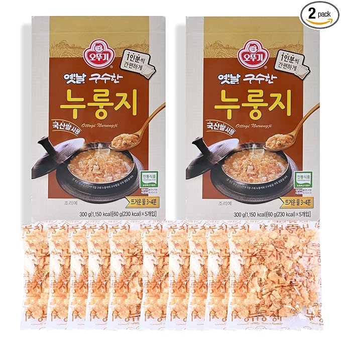 Otto-gi Korean Scorched Rice Chip Nurungji 누룽지 - Healthy Snack 2 Pack, 5 Individually Wrapped Pouches - Traditional Crispy Treats, Nutty Flavor Treat - Easy to Prepare, Portable Morning Meal
